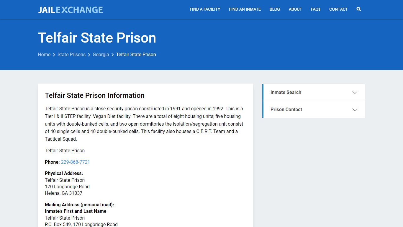 Telfair State Prison Inmate Search, GA - Jail Exchange
