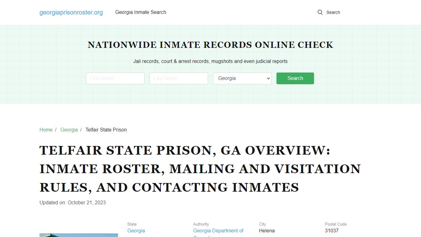 Telfair State Prison, GA: Inmate Search, Visitation & Contacts